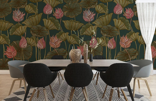 booming lotus flower wallpaper mural dining room