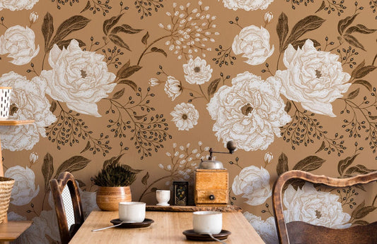 Wallpaper mural with a vinatge flower pattern for the room