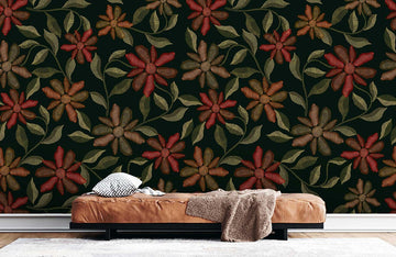 Emerald Green Botanical Floral Mural Wallpaper
