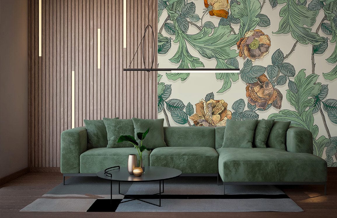 custom flowers & leaves wallpaper mural for living room