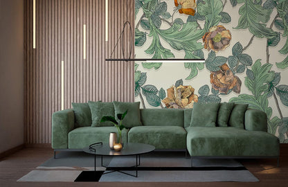 custom flowers & leaves wallpaper mural for living room