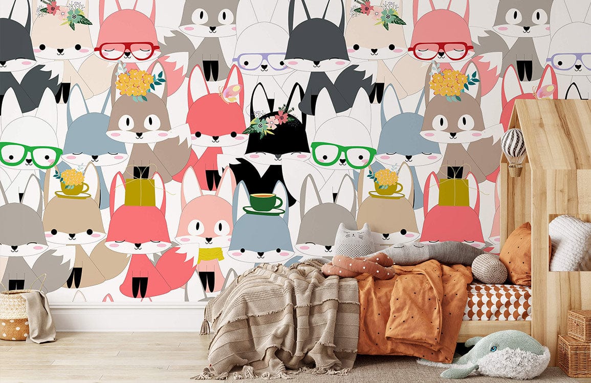 cartoon foxes wallpaper mural for child's room