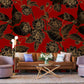 Wallpaper with a red and gold floral pattern for a room