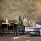 A room wallapper with a golden leaves pattern.
