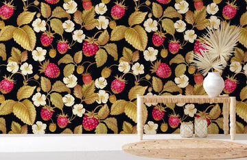 Gold Strawberry Botanical Mural Wallpaper
