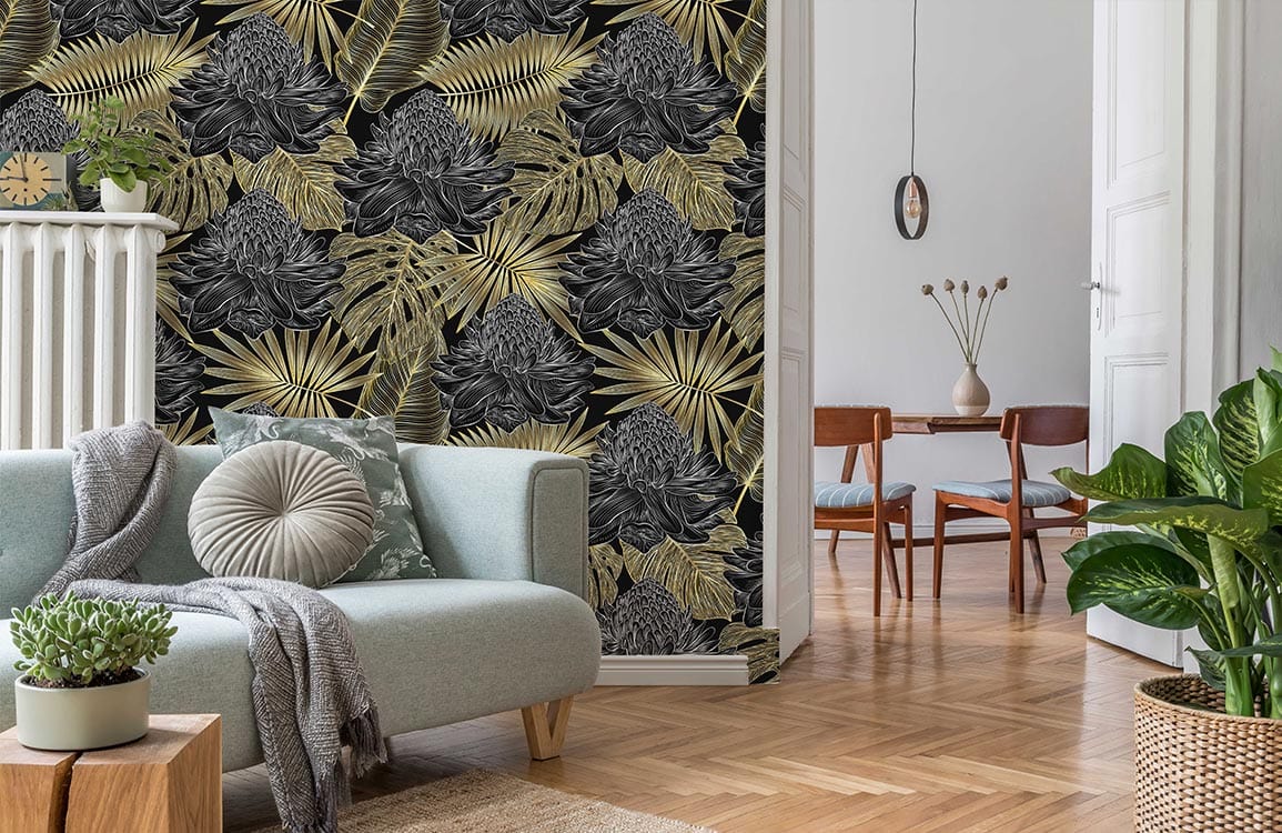 Wallpaper in the form of a beautiful flower and leaf pattern.