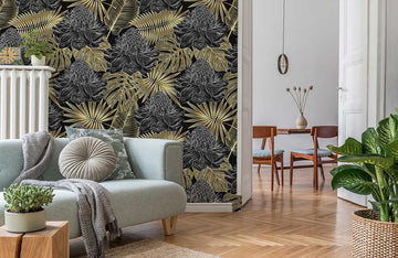 Luxurious Gold Leaf Floral Mural Wallpaper