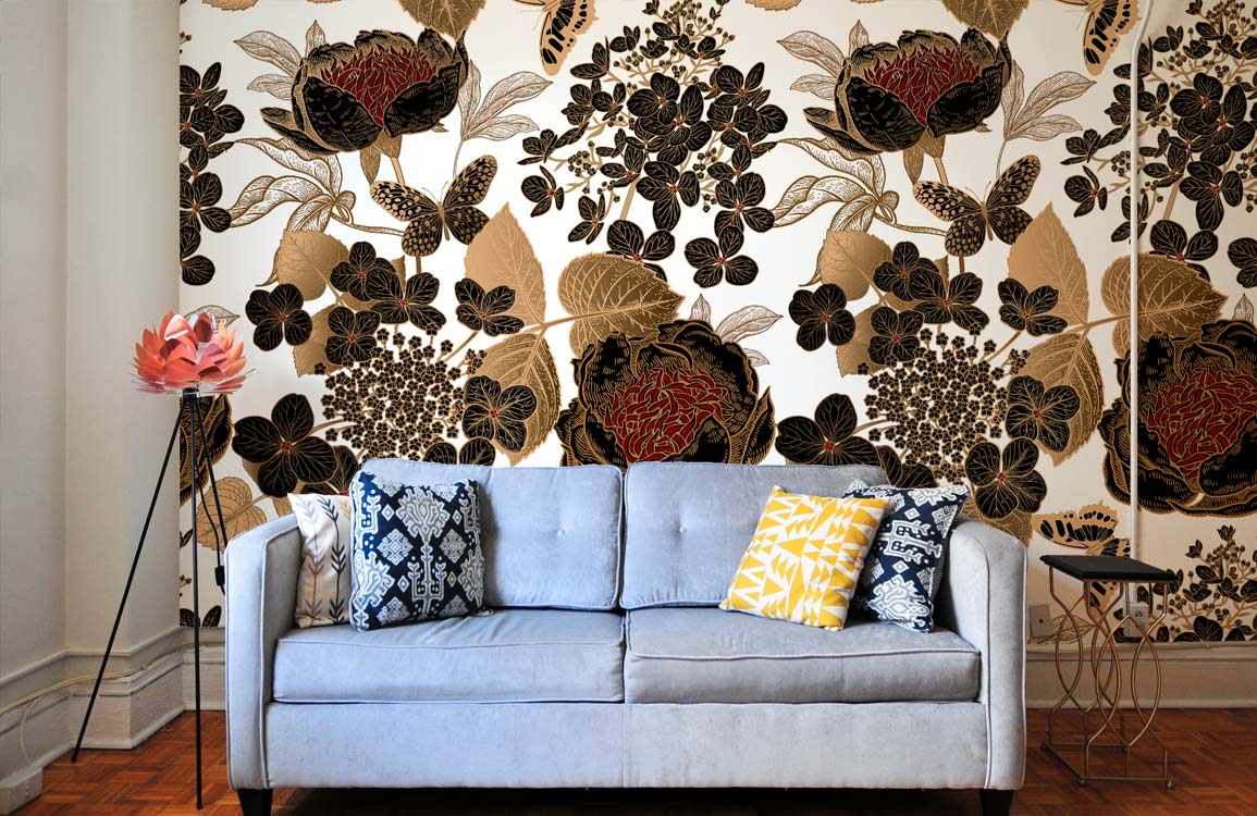 art design for a one-of-a-kind flower and butterfly wallpaper