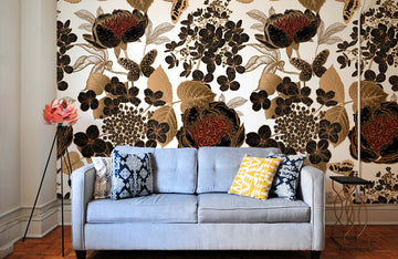 Elegant Gold Floral Botanical Wall Mural