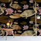 Wallpaper with golden animals and pink flowers in a distinctive look.