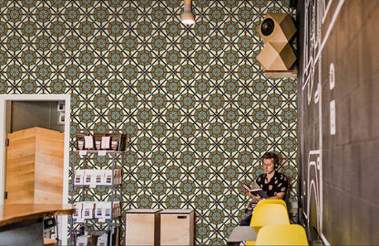 wallpaper mural with an auspicious green design for the room