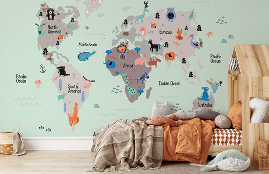 wallpaper with a gray and white animal design on a globe map