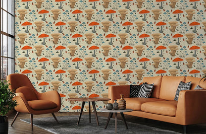 Growing Mushrooms Pattern Wall Mural