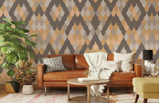 mural wallpaper depicting animal skins in several colours, ideal for use as living room decoration