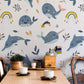 wallpaper with a dolphin-themed pattern