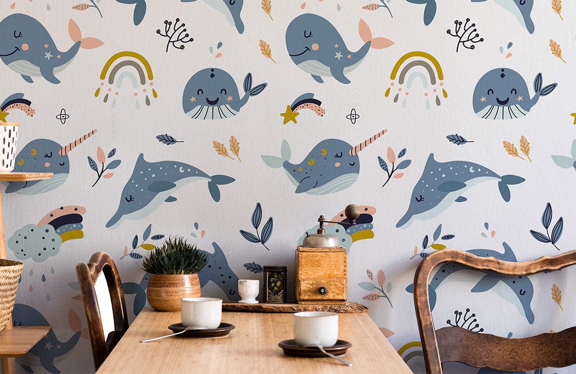 wallpaper with a dolphin-themed pattern