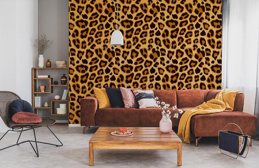 Wall mural with a wild leopard's fur texture, perfect for decorating your area.