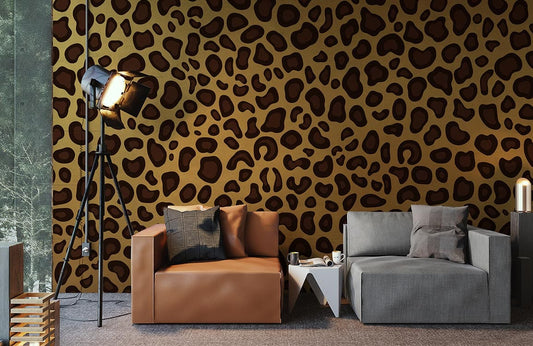 Wallpaper mural with leopard pattern for use in decorating the living room
