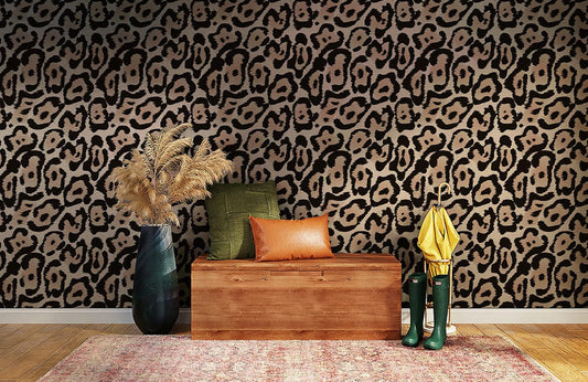 Leopard print art mural wallpaper for the inside of the hallway