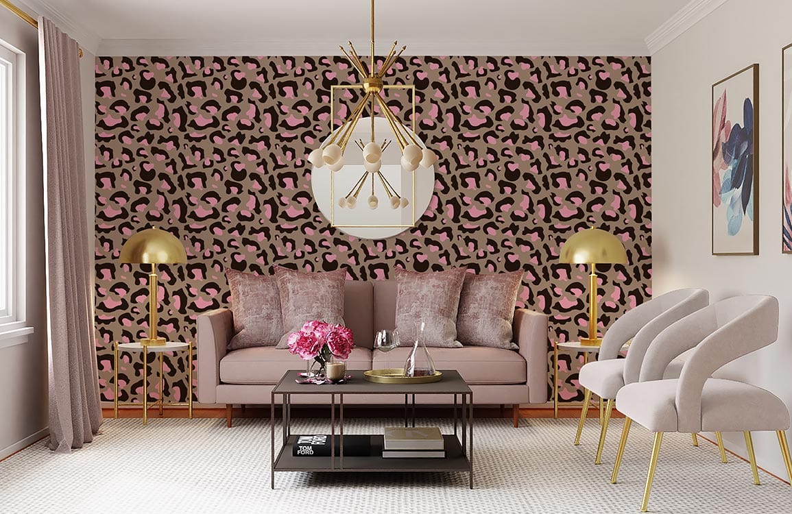 Decorate your living space with this pink and dark animal skin wallpaper mural.
