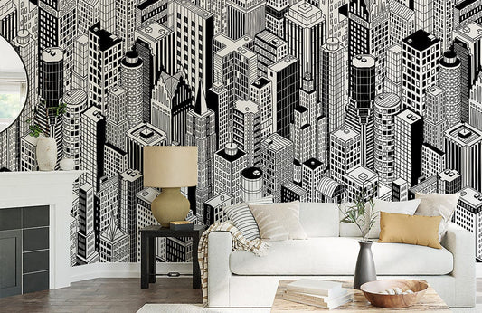 city tall building wallpaper for living room design