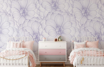 Muro a Carta da Parati con Disegno Floreale Viola Elegante