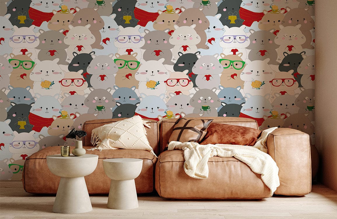 bespoke wallpaper mural, a design of charming logy hamsters