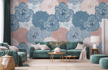 Murale Wallpaper Botanico Floreale Blu Elegante