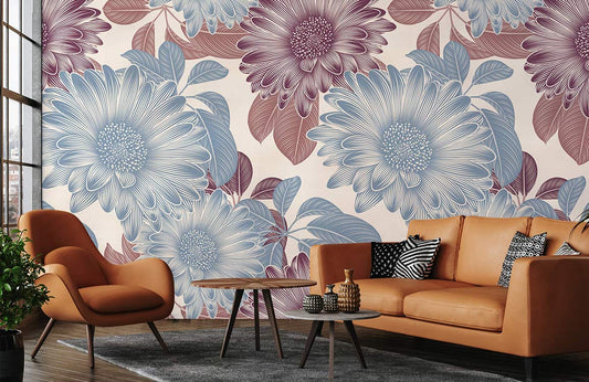 flowery wallpaper in the form of daisies for the living room