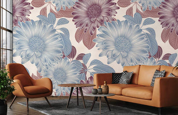 Elegant Blue Floral Bedroom Wallpaper Mural