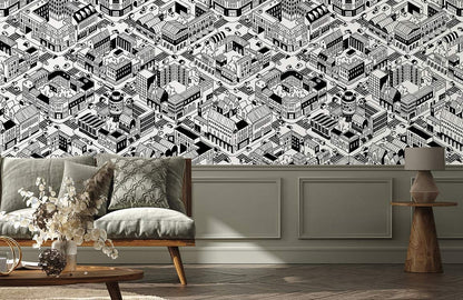 City Planning buildings wallpaper mural living room decor