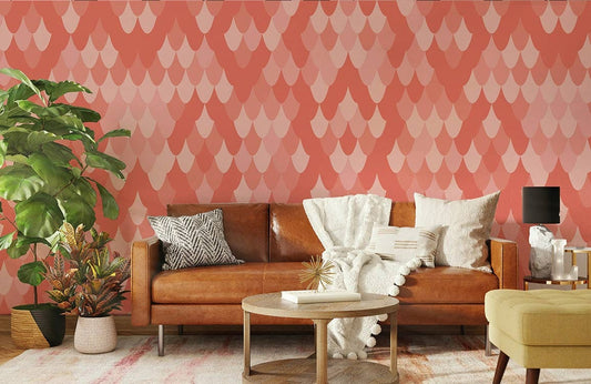 Wallpaper mural in a pink abstract fur pattern for the living room interior