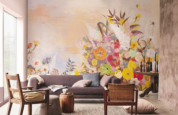 Vintage Pastel Floral Garden Mural Wallpaper