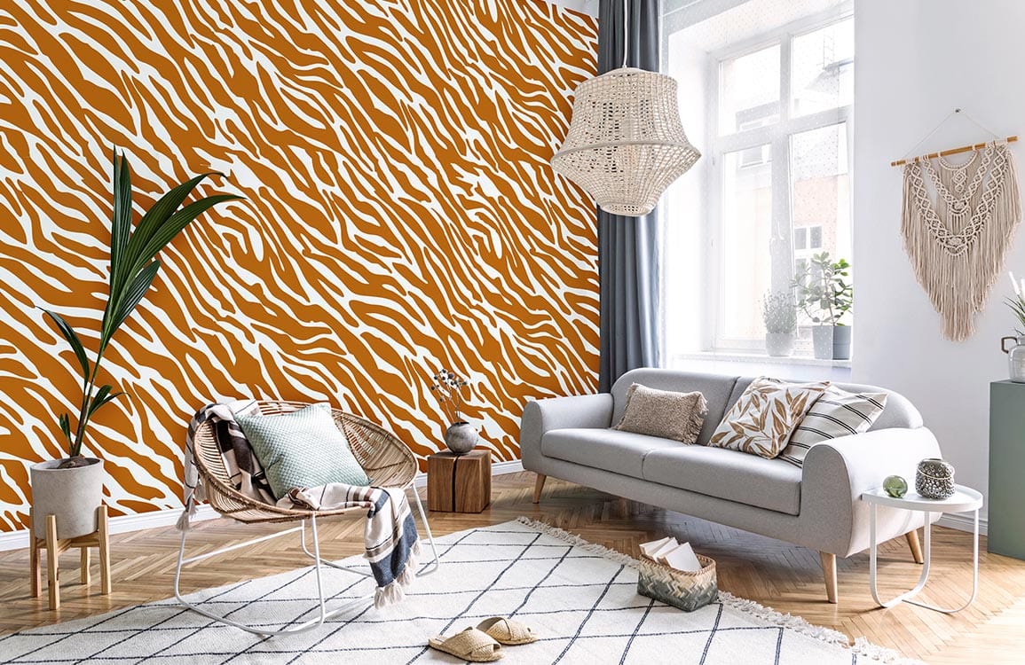 mural wallpaper in the colour orange including fur and animal skin