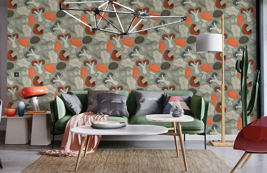 custom Drifting Mushrooms wallpaper mural for living room decor