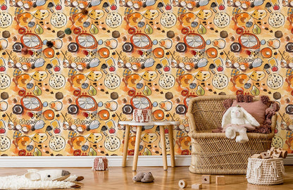 Orange Watercolor Fruits Wallpaper Mural Featured in Nursery Room Decorations