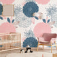 For the space, I decided to paint pink and blue floral wallpaper