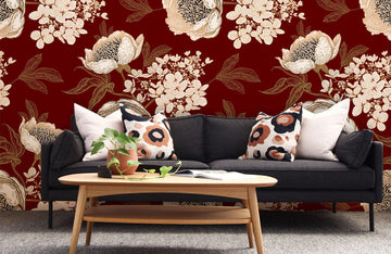 Papier Peint Panoramique Fleurs Prospères Rouges