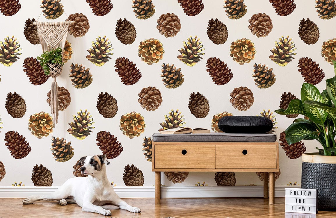 custom pine cones wallpaper mural for living room