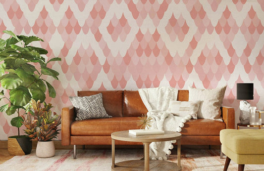 Wall mural in pink with abstract fur and animal skin design for living room d��cor