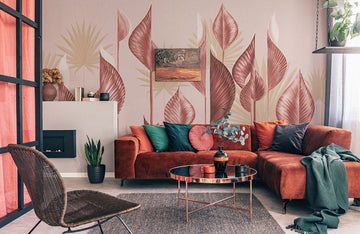 Elegant Rose Gold Leaf Mural Wallpaper