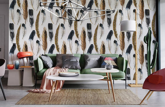 bird feather designed wallpaper mural for living room