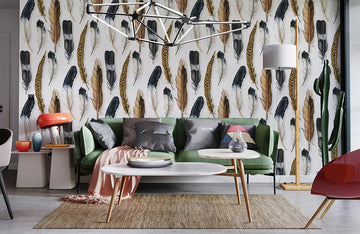 Bohemian Feather Pattern Bedroom Mural Wallpaper