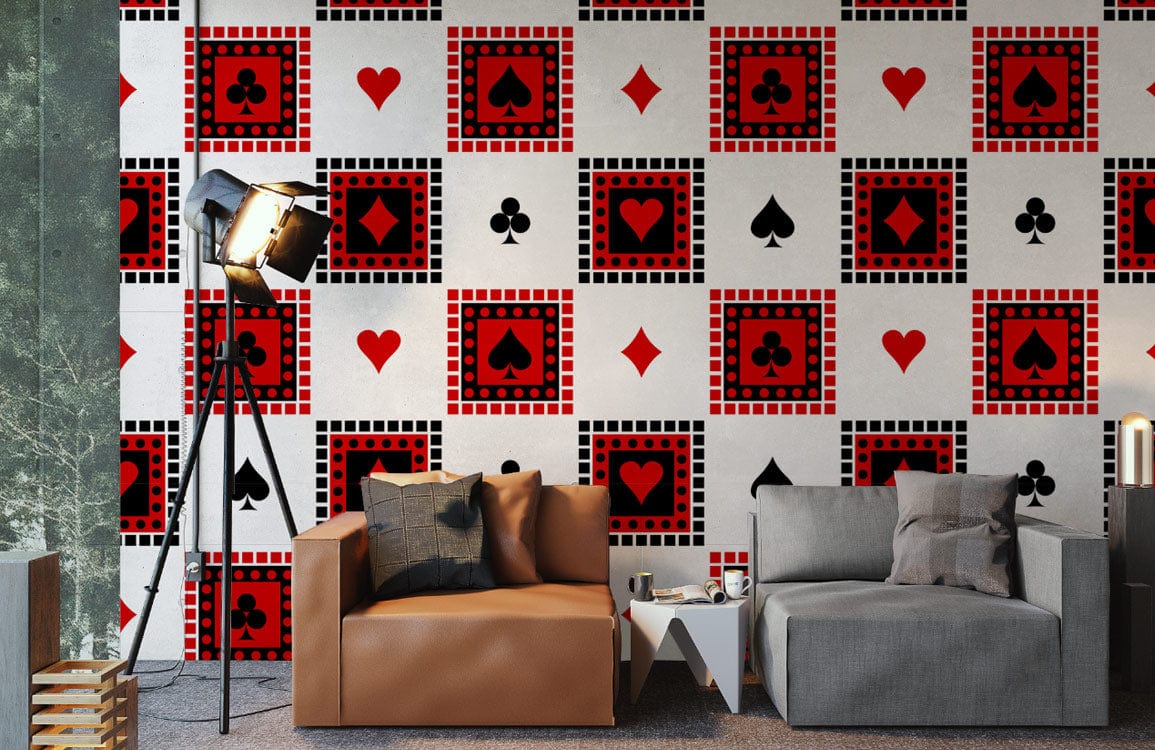 red squre poker pattern wallpaper design