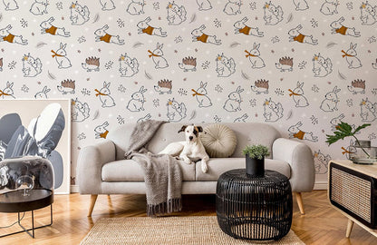charming hedgehogs and rabbits wallpaper mural art
