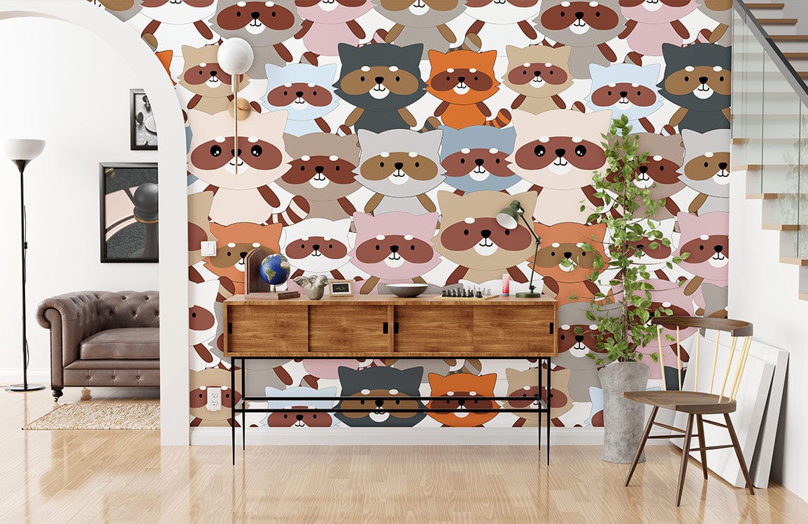 Cute raccon repeat pattern wallpaper mural designed specifically for your house
