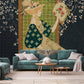 Wallpaper Mural of a Girl Reading Enveloped in Floral Vines, Suitable for a Living Room