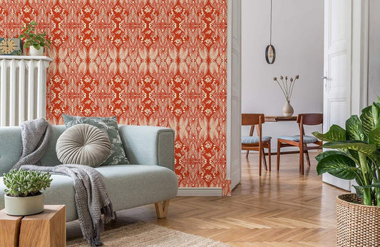 traditional red unique pattern mural wallpaper for living room decor