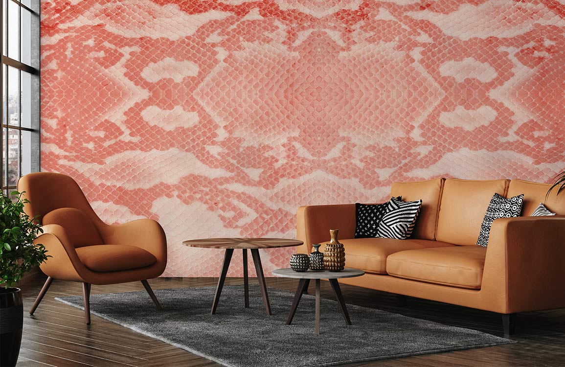 Mural Wallpaper with Red Python Skin Texture for Home Decor