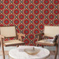 Hallway wall painting with red vectors and illusions